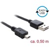 KABELIS USB MINI(M)->USB-A(M) 2.0 0.5M EASY-USB JUODA DELOCK