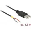 Delock kabelis USB 2.0 tipo A kištukas > 2 x atviri kabelio galai galia 1,5 m Raspberry