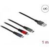Delock USB įkrovimo laidas 3 viename, skirtas Lightning™ / Micro USB / USB Type-C™ 1 m