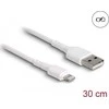 USB kabelis Delock USB-A - Žaibas 0,3 m Baltas (87866)