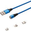 Magnetinis USB kabelis – USB Type C, Micro and Lightning 1m, SAVIO CL-154 Mėlyna