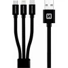 USB kabelis Swissten USB-A - USB-C + microUSB + Lightning 1.2 m Juodas (72501101)