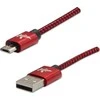 USB kabelio logotipas (2.0), USB A M - microUSB (M), 2m, 480 Mb/s, 5V/1A, raudonas, dėžutė, nailono pynė, aliuminio jungties dangtelis