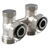 Varioterm Vario term dvigubas prijungiamasis vožtuvas V tipo kampinis 3/4''x3/4'', be niplių, nikelis 000M855A001