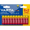 Varta Longlife Max Power AA baterijos, 10 vnt. (8+2)