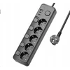 Viking tinklo praplėtimo lizdas YC53S, 5x AC 230V, 1x USB-A, 2x USB-C, ON/OFF mygtukas, ilgis 1,5 m, juodas