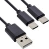 „InLine®“ USB 2 viename Y formos įkrovimo laidas, 1 x USB-A kištukas su 2 x USB-C kištukais, juodas, 1 m