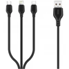 XO kabelis NB230 3w1 USB - Lightning + USB-C + microUSB 1,0m 2,4A juodos spalvos