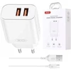 XO sieninis įkroviklis CE34 2x USB 2,4A baltas + USB-C laidas