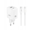 XO kroviklis jungiama į tinklą CE36 PD 45W 1x USB-C 1x USB balta + kabelis USB-C - USB-C