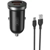 XO automobilinis įkroviklis CC56 PD 30W QC 1x USB 1x USB-C juodas + USB – USB-C laidas