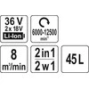 Yato Toya Sa Poland Lapų pūstuvas + siurblys | akumuliatorinis | 36V = 2X18V | be akumuliatoriaus (YT-85175)