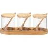 Zassenhaus Bamboo YULEA prieskonių indeliai, 3 x Ø 8,5 cm, ant bambukinio pagrindo