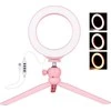 Puluz tripodas su žiedine LED lempa 16 cm, rožinis