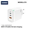 JELLICO sieninis įkroviklis C79 GaN PD 65W 2xUSB-C + 1xUSB QC3.0 Baltas
