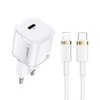 USAMS Laidinis įkroviklis 1xUSB-C T36 mini 20W + USB-C to Lightning cable baltos spalvos PD3.0 Fast Charging XFKXLOG