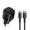 USAMS Laidinis įkroviklis 1xUSB-C T36 mini 20W + USB-C to Lightning cable juodos spalvos PD3.0 Fast Charging XFKXLO