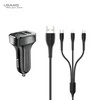 Automobilinis įkroviklis (2xUSB) su Type-C, Lightning, Micro USB laidu, USAMS, 2.1A, juodas