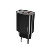 USAMS Laidinis įkroviklis 1xUSB-C + 1xUSB T35 20W (only head) PD3.0 + QC3.0 Fast Charging juodos spalvos CC121TC02
