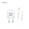 Usams kelioninis USB įkroviklis + lightning laidas , Baltas