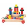 Woody 90007 Eco Wooden Mokomasis vežimėlis su spalvotais blokeliais statybai (34vnt) vaikams nuo 3 metų (20x15cm)
