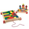 Woody 90007 Eco Wooden Mokomasis vežimėlis su spalvotais blokeliais statybai (34vnt) vaikams nuo 3 metų (20x15cm)