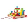 Woody 90007 Eco Wooden Mokomasis vežimėlis su spalvotais blokeliais statybai (34vnt) vaikams nuo 3 metų (20x15cm)