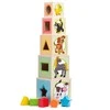 Woody 95005 Eco Wooden Mokomieji staklės su paveikslėliais ir skaičiais rūšiavimo forma (10 vnt.) vaikams nuo 3 metų (10,6x41 cm)