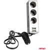 Automobilinio pridegiklio lizdo šakotuvas AMiO SOC3 3in1 12V/24V su USB jungtimi