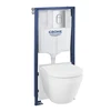 Grohe 5 in 1 komplektas – WC su sėdyne EuroCeramic, rėmas Rapid SL, chromuota nuleidimo plokštė Arena, lai