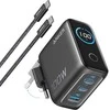 Įkroviklis Anker 100W, 3 Ports, Smart Ekranas (juodas) su 1.5 m. kabeliu