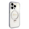 Dėklas GUESS GUHMP15LHRSGSD IPHONE 15 PRO 6.1 "SKAIDRUS / SKAIDRUS KIETAS DĖLĖS ŽIEDAS STOVAS SCRIPT GLITTER MAGSAFE