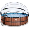 EXIT Wood baseinas ø450x122cm su kupolu, smėlio filtru ir šilumos siurbliu - rudas