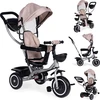 Triratukas-vežimėlis 2-in-1 ECOTOYS, pasukama sėdynė, sulankstomas stogelis, smėlio spalvos