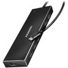 „Axagon“ septynių prievadų USB 3.2 Gen 1 šakotuvas su įkrovimo palaikymu. Jungtis išoriniam maitinimo šaltiniui. USB-C laidas 30 cm.