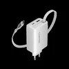 CANYON įkroviklis OnCharge 65RC su integruotu USB-C laidu, 65W, 1xPD, 1xQC, EU, Baltas