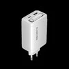 CANYON įkroviklis OnCharge 65RC su integruotu USB-C laidu, 65W, 1xPD, 1xQC, EU, Baltas
