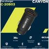 CANYON C-20B03, PD 30W/QC3.0 18W Kišeninis automobilinis įkroviklis su 1-USB A+ 1-USB-C įvestis: DC12V-24V, Išvestis: USBC: PD30W( 5V3A/9V3A/12V2.5A/15V2.5A/15V.3.0. 18W (5V3A