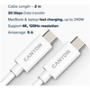 CANYON laidas UC-42 USB-C į USB-C 240W 20Gbps 4k 2m Baltas