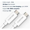 CANYON laidas UC-42 USB-C į USB-C 240W 20Gbps 4k 2m Baltas