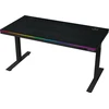 Lorgar Dual-motor sit/stand adjustable-height gaming desk with wireless charger, RGB lighting, control panel, and USB jungtys, PB melamine surface tabletop, juodas.