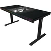 Lorgar Dual-motor sit/stand adjustable-height gaming desk with built-in PC case, wireless charger, RGB lighting, control panel, and USB jungtys, PB melamine surface tabletop, juodas.