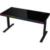 Lorgar Dual-motor sit/stand adjustable-height gaming desk with wireless charger, RGB lighting, control panel, and USB jungtys, solid tempered glass tabletop, juodas.
