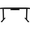 Lorgar Dual-motor sit/stand adjustable-height gaming desk with wireless charger, RGB lighting, control panel, and USB jungtys, solid tempered glass tabletop, juodas.