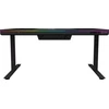 Lorgar Dual-motor sit/stand adjustable-height gaming desk with built-in PC case, wireless charger, RGB lighting, control panel, and USB jungtys, tempered glass tabletop, juodas.