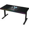 Lorgar Dual-motor sit/stand adjustable-height gaming desk with built-in PC case, wireless charger, RGB lighting, control panel, and USB jungtys, PB melamine surface tabletop, juodas.