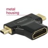 DELOCK Adapteriai Didelės spartos HDMI su Ethernet – HDMI-A lizdas > HDMI Mini-C vyriškas + Micro-D kištukas juodas