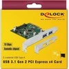 Delock PCI Express x4 kortelė su 2 x išorine USB 3.1 Gen 2 Type-A motele
