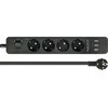 Delock Steckdosenleiste 4-fach mit Schalter und 3 x USB juodas