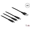 Delock USB įkrovimo laidas 3 viename, skirtas Lightning™ / Micro USB / USB Type-C™ 1 m juodas